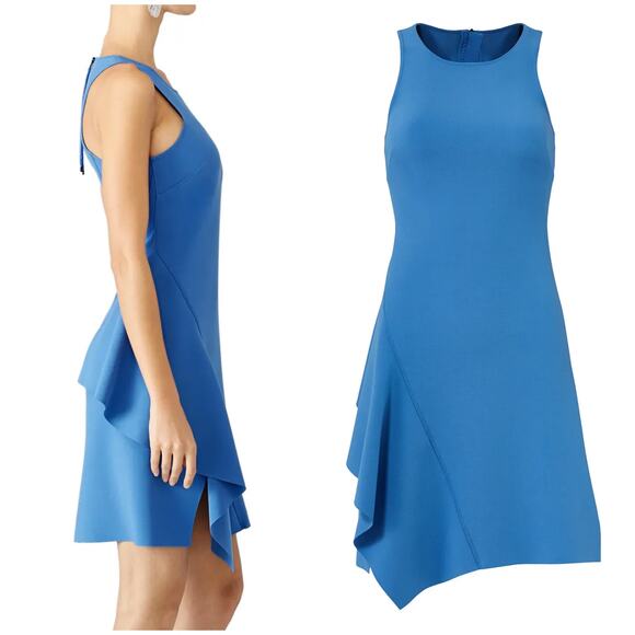 Elizabeth and James NWT Hattie Asymmetrical Side Ruffle Dress Lapis Blue Size 10 - Picture 2 of 12